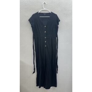 Express Womens Jumpsuit Size Large Black Short Sleeve V-Neck One Piece